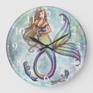 Mermaid with Baby Seals Clock Große Wanduhr