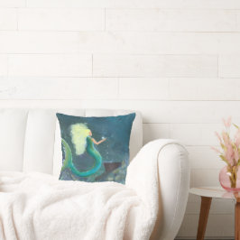Mermaid with her pearl cushion throw pillow kissen