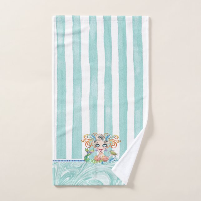 Mermaid with Turtle and Blue Stripes Handtuch (Handtuch)