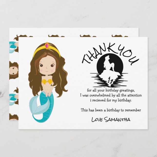 Mermaid Yellow Geburtstag Vielen Dank Einladung (Vorne/Hinten)