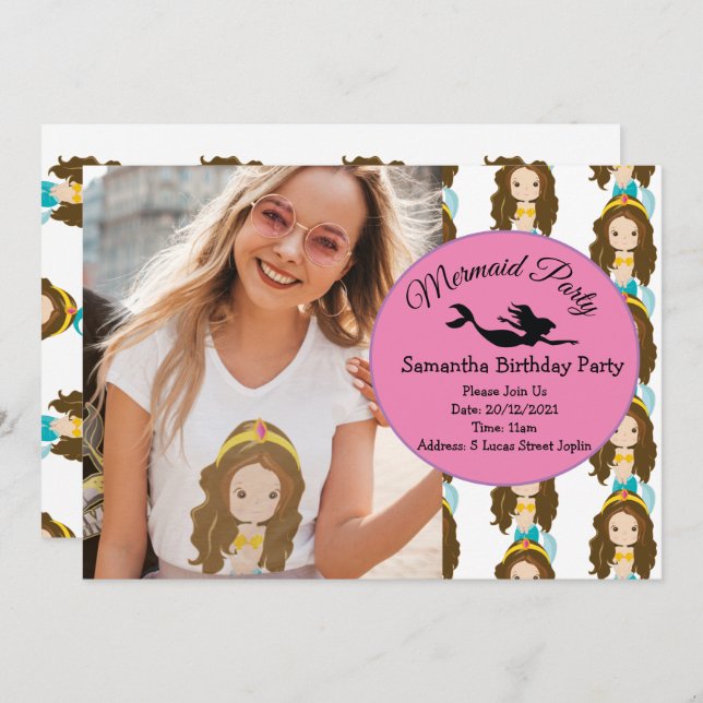 Mermaid Yellow Geburtstagsparty Einladung (Vorne/Hinten)