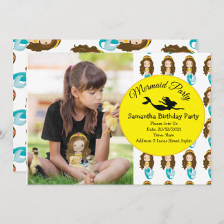 Mermaid Yellow Geburtstagsparty Einladung
