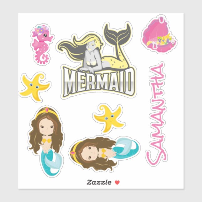 Mermaid YELLOW Sea friends Sticker (Blatt)