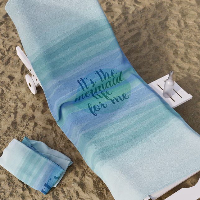 Mermaid Zitat Wasserfarbe Waves Blue Beach Handtuc Strandtuch (Add your own mermaid-y quote to this cute watercolor waves beach towel. Or add your name)