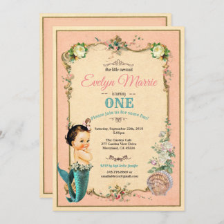 Mermaid zum ersten Geburtstag Einladung pink 1. Ge