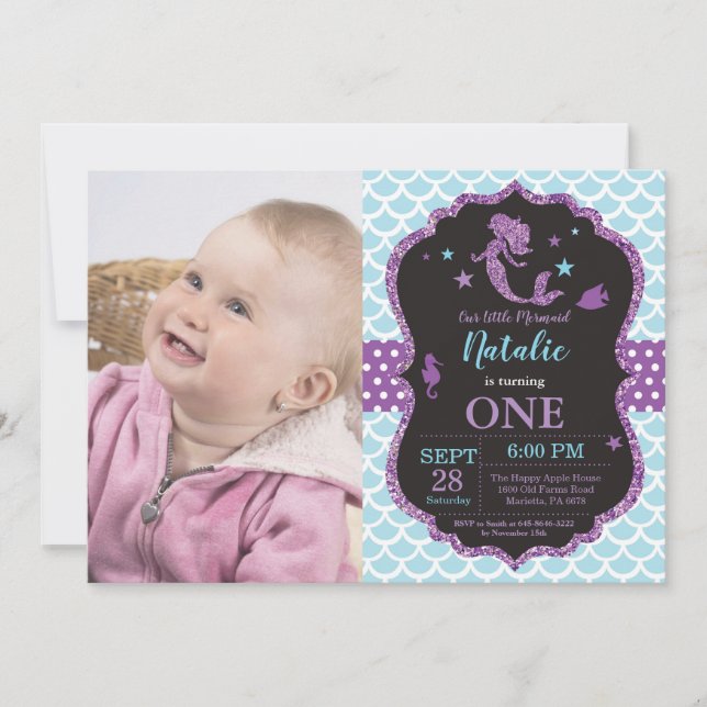 Mermaid zum Geburtstag Einladung unter dem Party (Vorderseite)