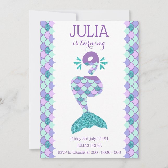 Mermaid zum Geburtstag Einladung unter dem Party (Vorderseite)