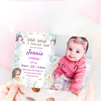 Mermaid zum Geburtstag Einladung unter Wasser