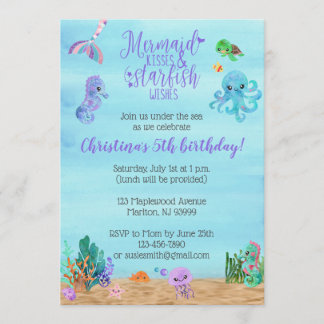 Mermaid zum Geburtstag Einladungen für Mädchen