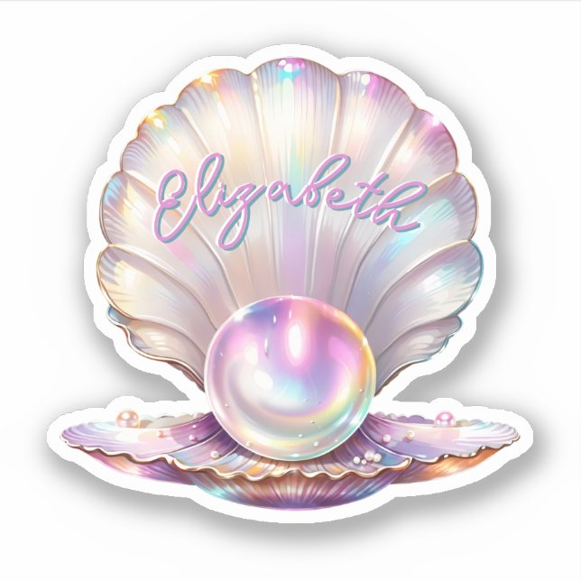 Mermaidcore Pastel Iridescent Pearl Clamshell Aufkleber (Vorderseite)