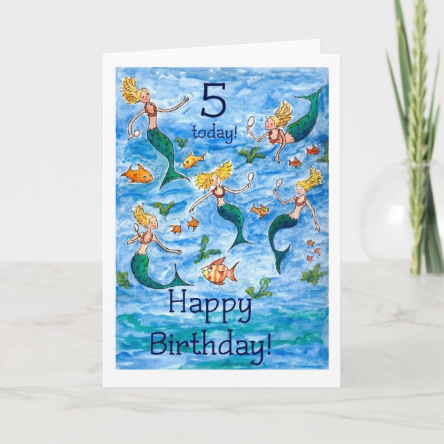 Mermaids 5th Birthday Card Karte (Vorderseite)