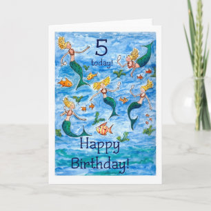 Mermaids 5th Birthday Card Karte