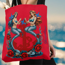 Mermaids Anchor Floral Red Blue