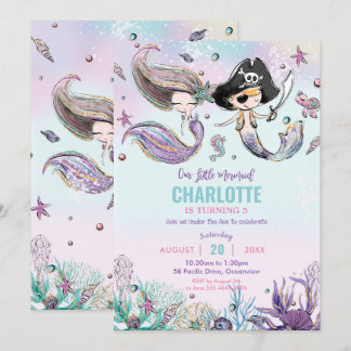 Mermaids and Pirates Boy Girl Joint Birthday Party Einladung
