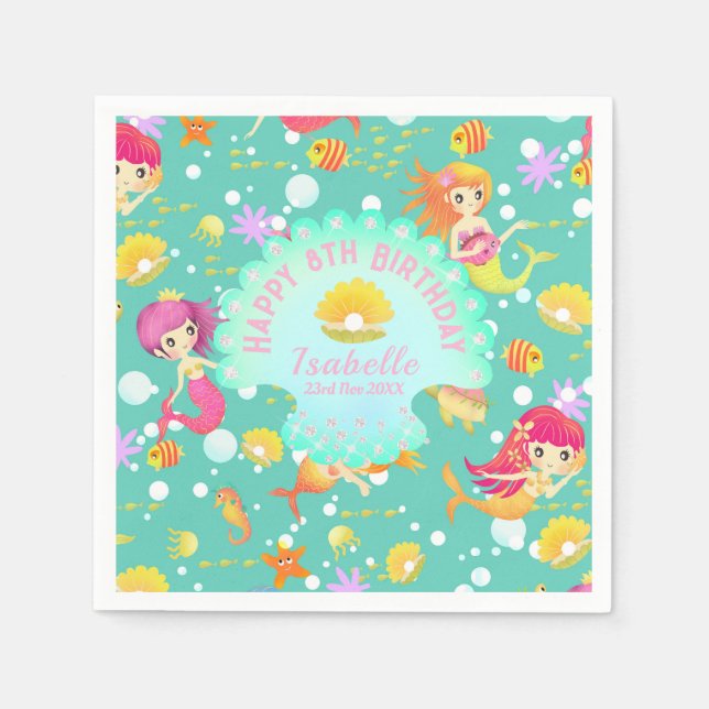 Mermaids Aquamarin Serviette (Vorderseite)