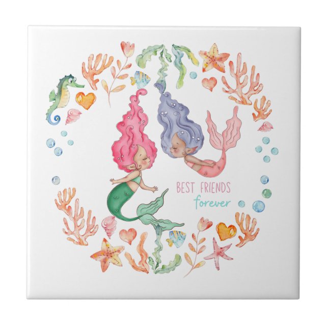 Mermaids Best Friends Forever BESTE FREUNDIN Perso Fliese (Vorderseite)