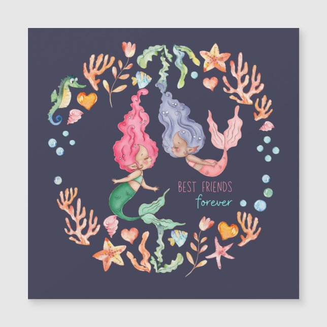 Mermaids Best Friends Forever BESTE FREUNDIN Perso Magnetkarte (Vorderseite)