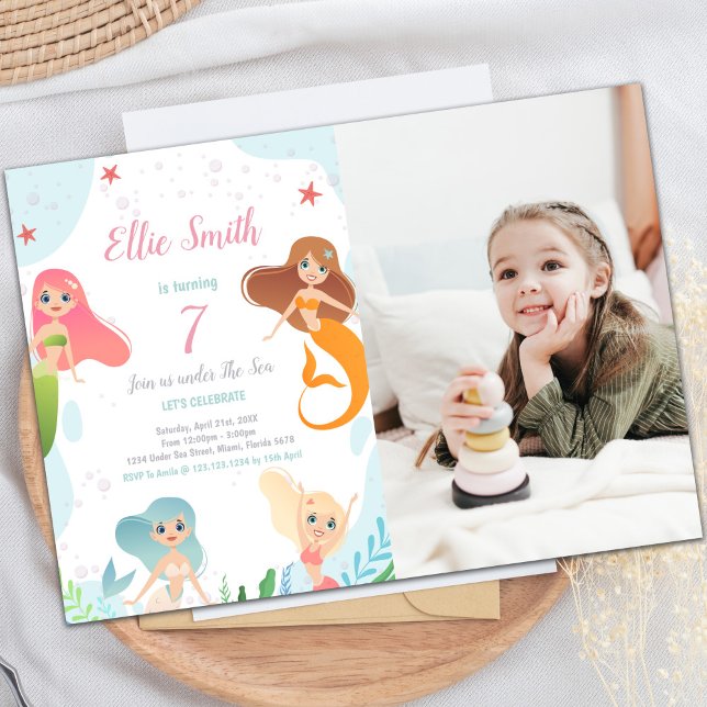 Mermaids Birthday Under the sea Invitations Foto Einladung (Mermaids Birthday Under the sea Invitations Photo)