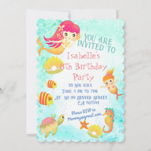 Mermaids Blue Invitation Card Feiertagskarte