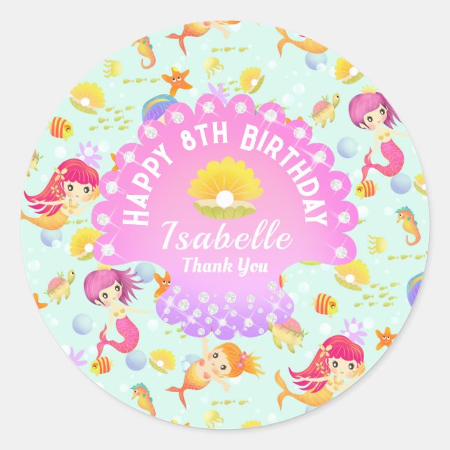 Mermaids Blue Runder Aufkleber (Vorderseite)