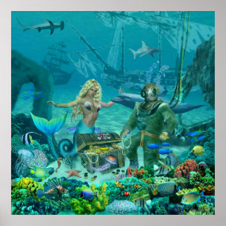 Mermaid's Coral Reef Treasure Poster