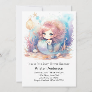 Mermaid's Deep Blue Sea Baby Shower Einladung