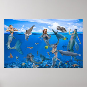 Mermaids & Delphine Fantasy Art Poster