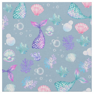 Mermaids Dream on Gray-Blue Stoff