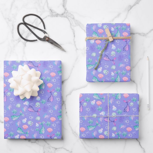 Mermaids Dream on Medium Lila Geschenkpapier Set (Vorderseite)