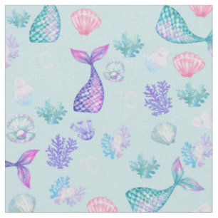 Mermaids Dream on Pastel Blue Stoff