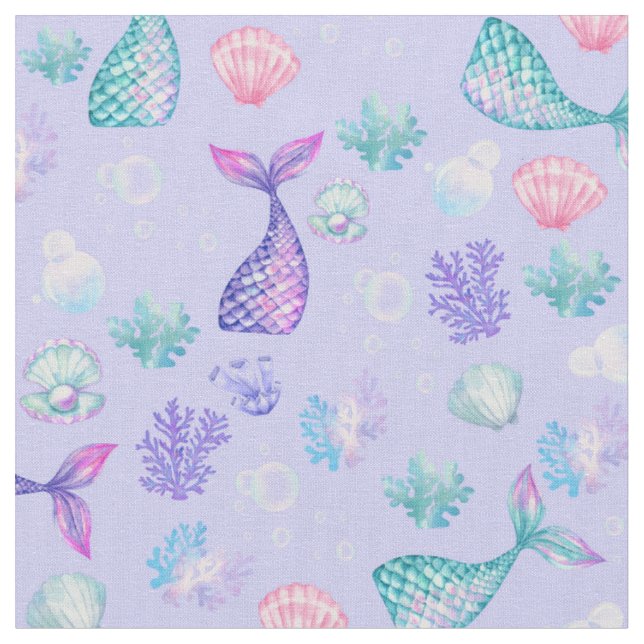 Mermaids Dream on Pastel Lila Stoff (Nahaufnahme)