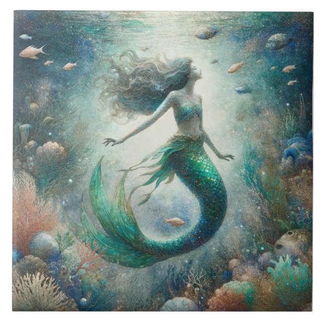 Mermaid's Ethereal Ocean Dance - Dekorative Tile Fliese (Vorderseite)