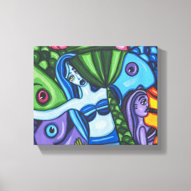 Mermaids Fish Abstrakt Original Art Malerei Leinwanddruck (Vorderseite)