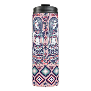 Mermaids Folk Elements Vintag nahtlos Thermosbecher