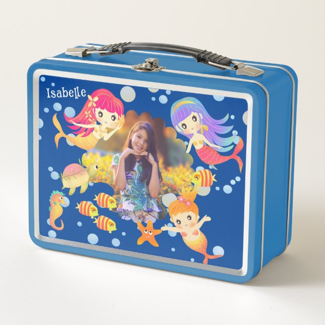 Mermaids Foto Blue Metall Brotdose (Vorderseite)