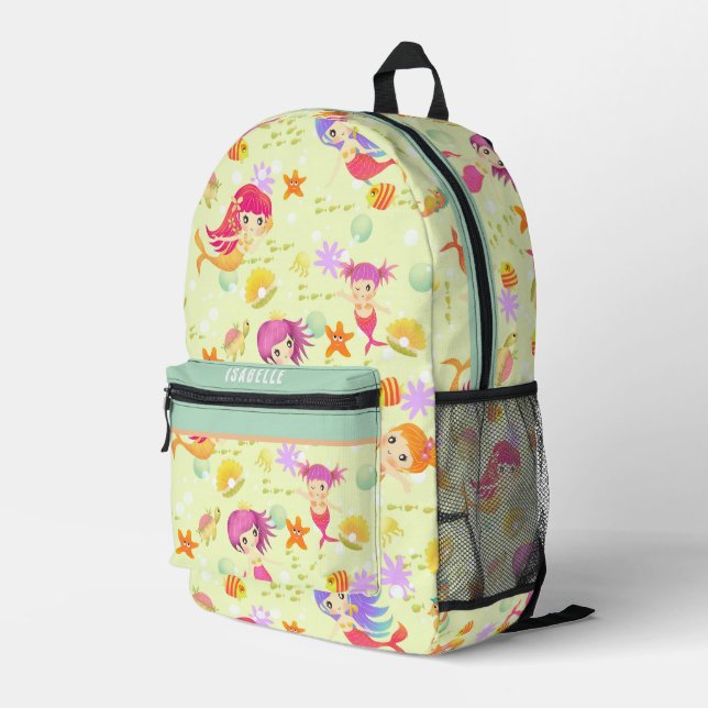 Mermaids Green Bedruckter Rucksack (Rückseitige Ecke Rechts)