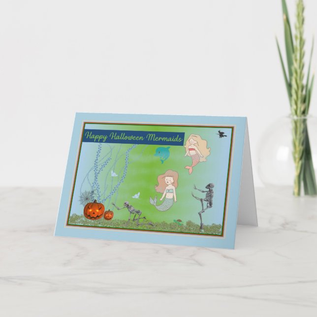 Mermaids Halloween Card unter Wasser Karte (Vorderseite)