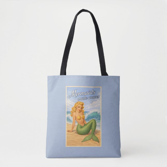 Mermaids Make Waves Retro Pin-Up Art Coastal Blue (Vorderseite)