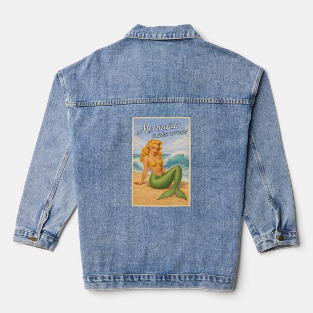 Mermaids Make Waves Retro Pin-Up | Coastal Beach Jeansjacke (Rückseite)