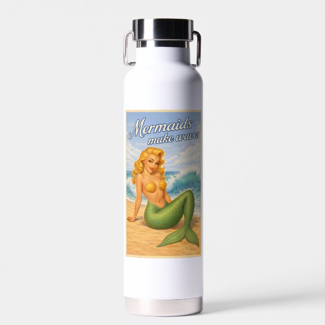 Mermaids Make Waves Retro Pin-Up | Coastal Beach Trinkflasche (Vorne)