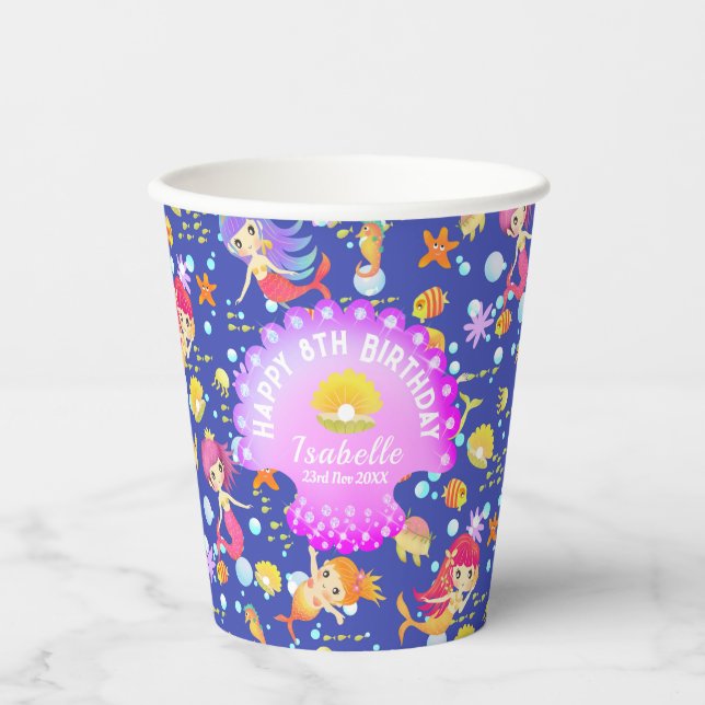 Mermaids Navy Blue Paper Cups Pappbecher (Vorderseite)