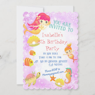 Mermaids Pink Einladungskarte