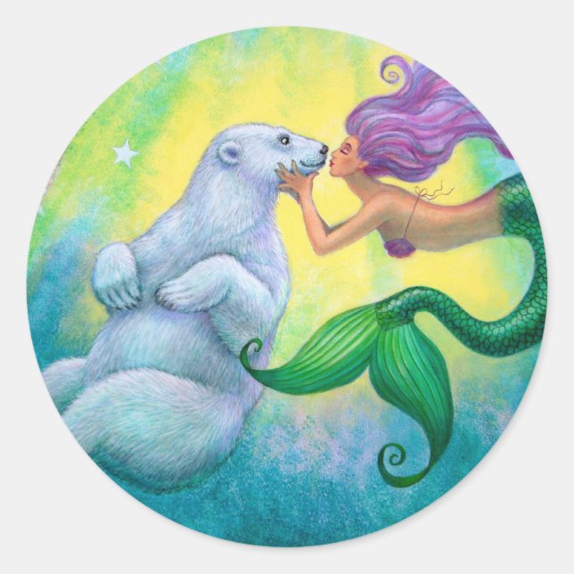 Mermaid's Polar Bear Kiss Sticker (Vorderseite)