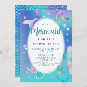 Mermaids Rainbow Iridescent Glitzer Pink Aqua Nied Einladung