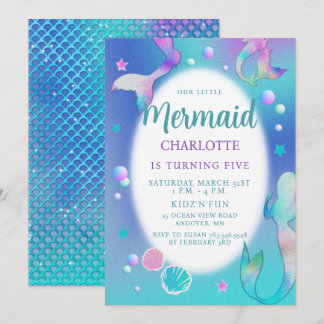 Mermaids Rainbow Iridescent Glitzer Pink Aqua Nied Einladung