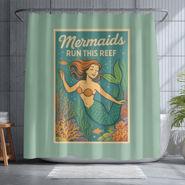 Mermaids Run This Reef | Retro Coral Fish Sea Life Duschvorhang (Von Creator hochgeladen)