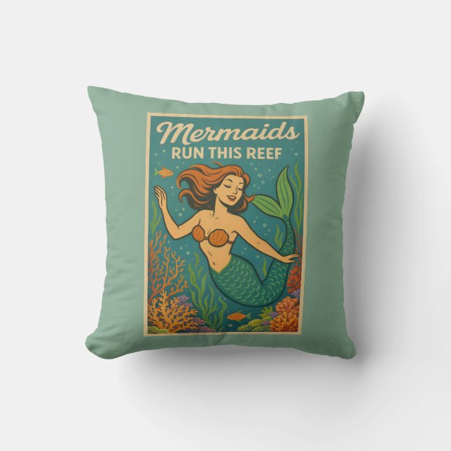 Mermaids Run This Reef | Retro Coral Fish Sea Life Kissen (Vorderseite)
