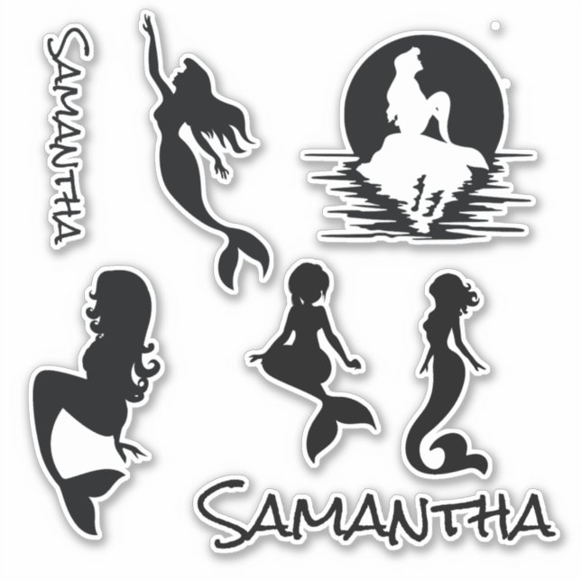 Mermaids Schwarze Silhouette Aufkleber (Vorderseite)