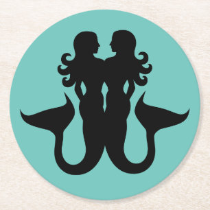 Mermaids Silhouetten Segelschiff Bulle Runder Pappuntersetzer