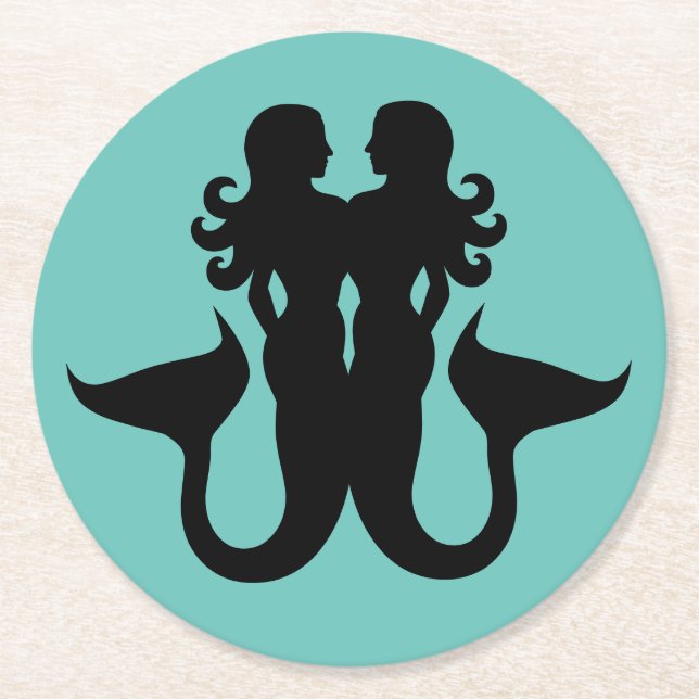 Mermaids Silhouetten Segelschiff Bulle Runder Pappuntersetzer (Vorderseite)